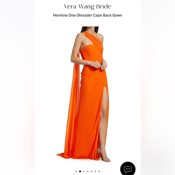 Vera Wang Bride Hermine One-shoulder Cape Back Gown in Tangerine. Size 10. NWT - Picture 2 of 7